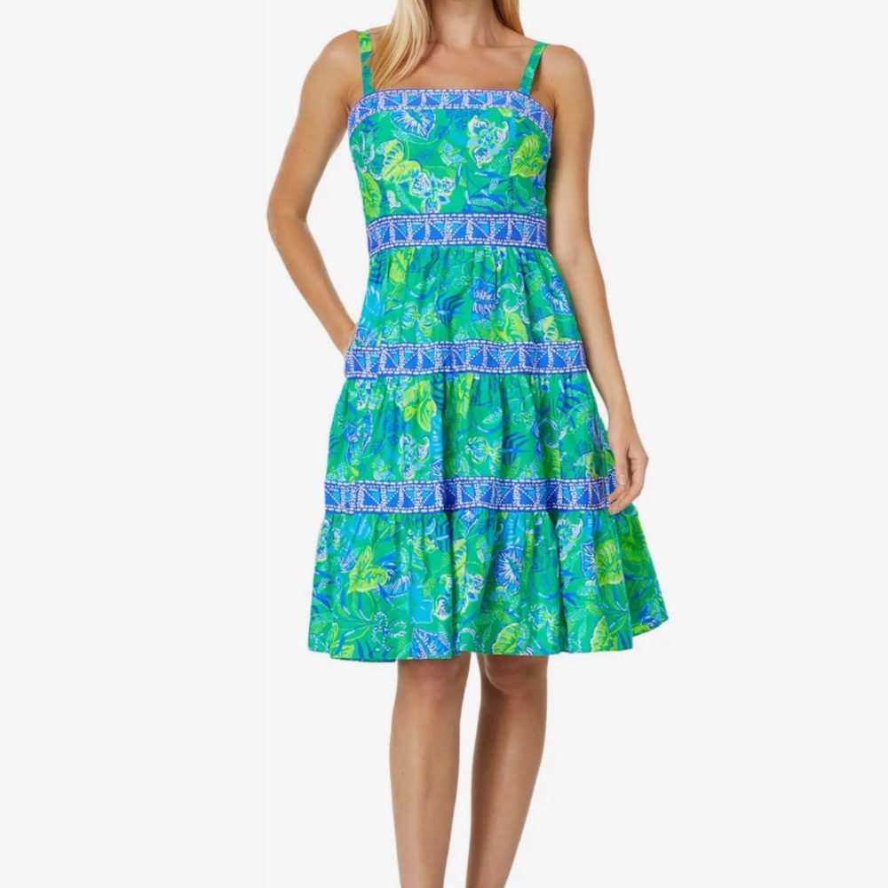 NWT Lilly Pulitzer Sz 10 Casidee Cotton Dress in Botanical Green Flutter